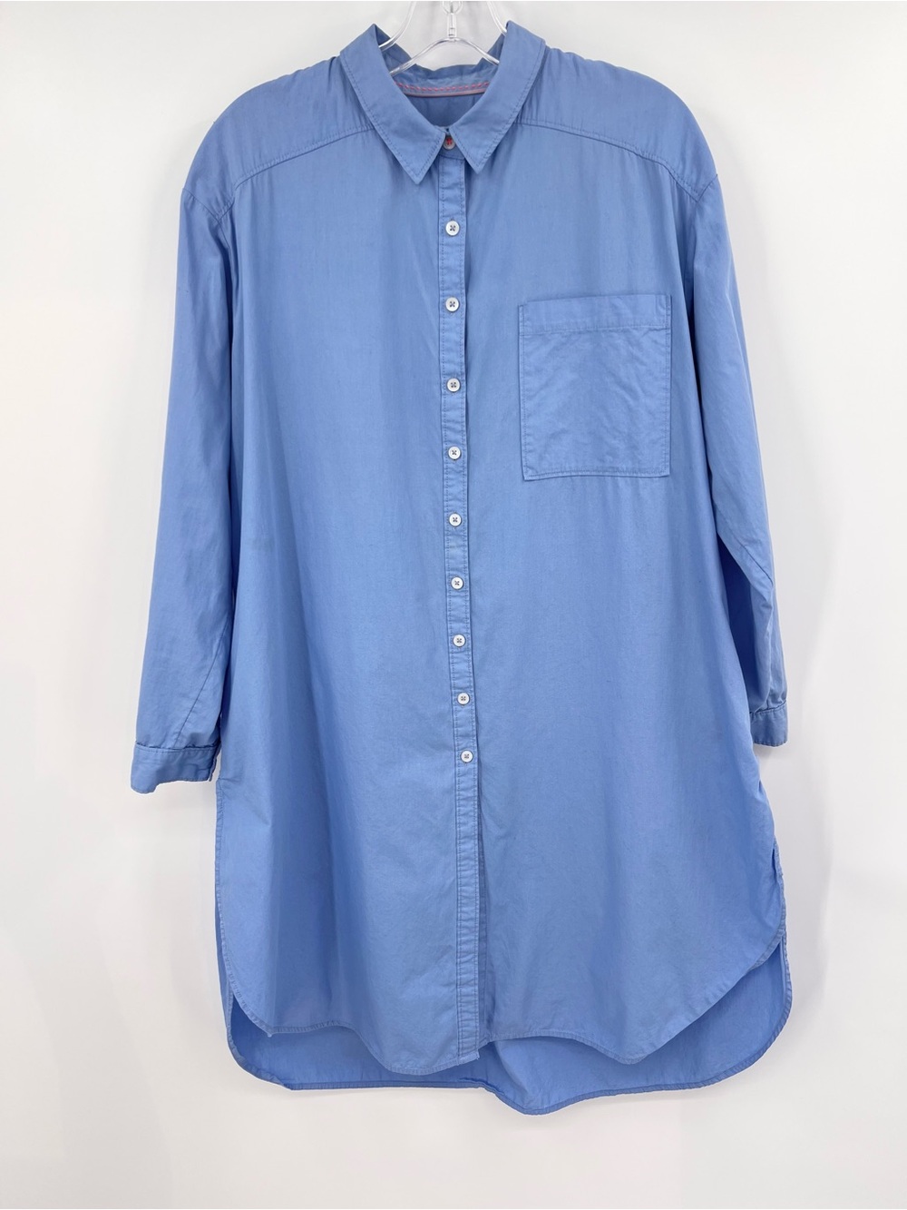 Maeve Soren mini shirt dress blue cotton button front Large